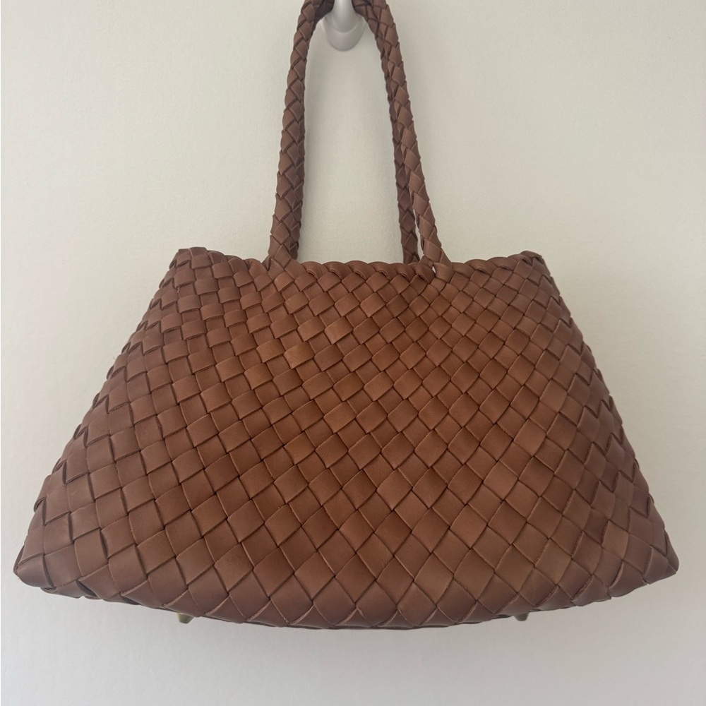 Woven Leather Tote Bag in Brown
